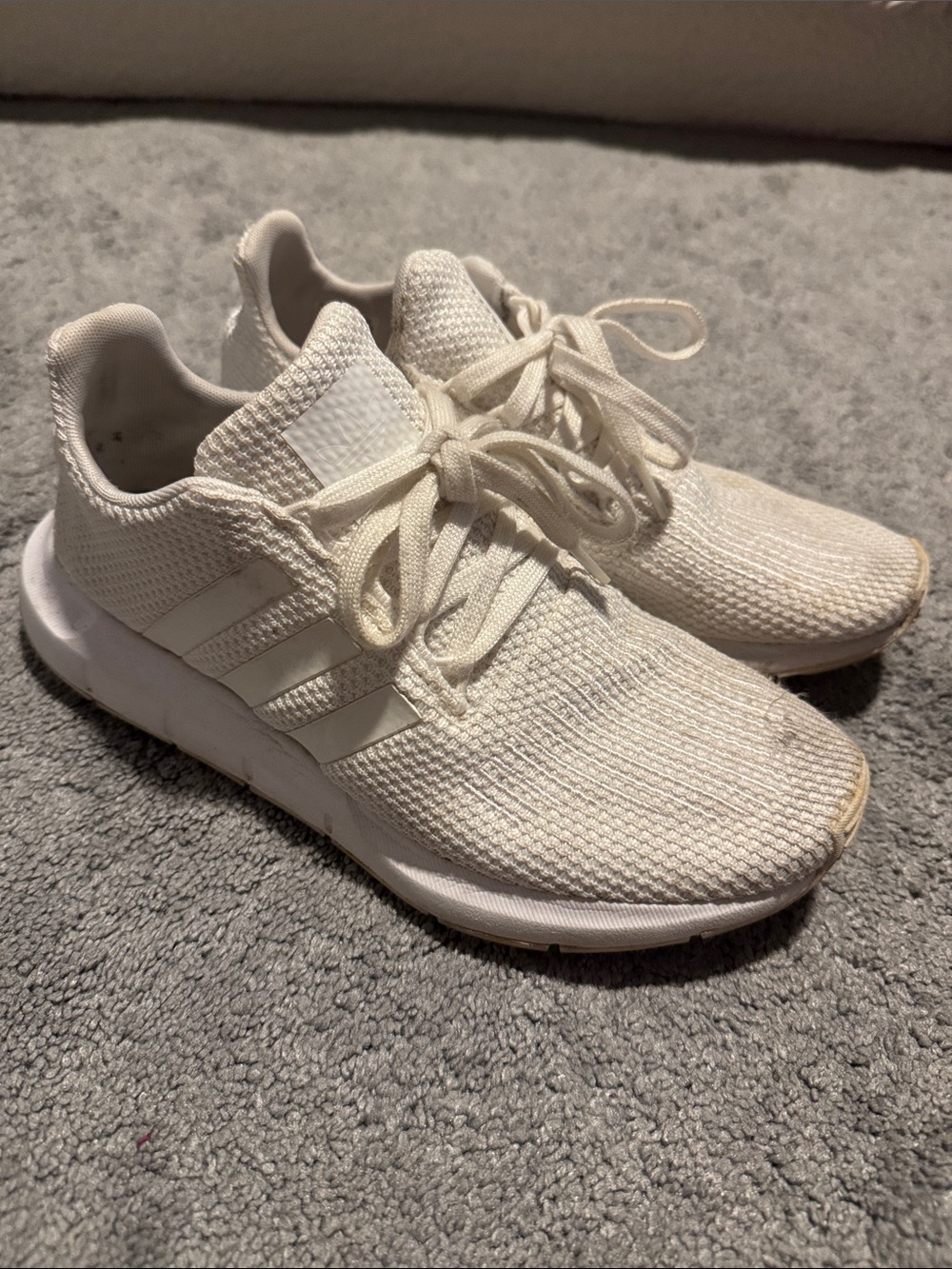 Adidas Kids Cream Knit Lace-Up Sneakers